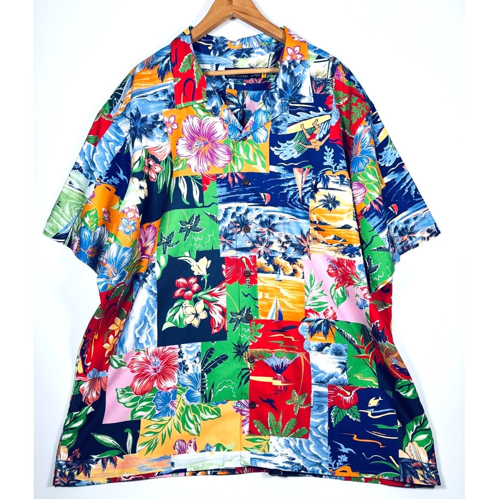 Polo Ralph Lauren Patchwork Oxford Camp Shirt Men 3XB Big Tall Tropical Cotton